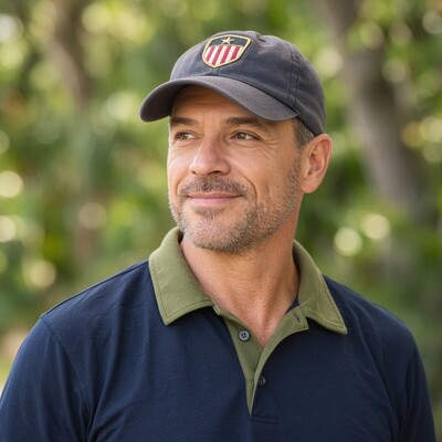 Veteran in civilian clothes wearing a service cap, Kissimmee Family Wellness Center
